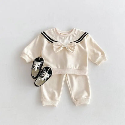 Baby Preppy Style Long Sleeve Casual Set Infant Girl Cute Bow Sweatshirt + Pants