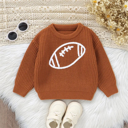 Baby Sweater, Long Sleeve Crew Neck Rugby Embroidery Winter Warm Knit Pullover Tops