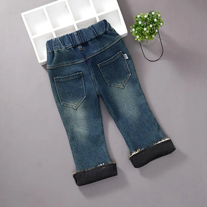 Girls Denim Pants Elastic Waist Bowknot Thickened Warm Baby Girl Trousers