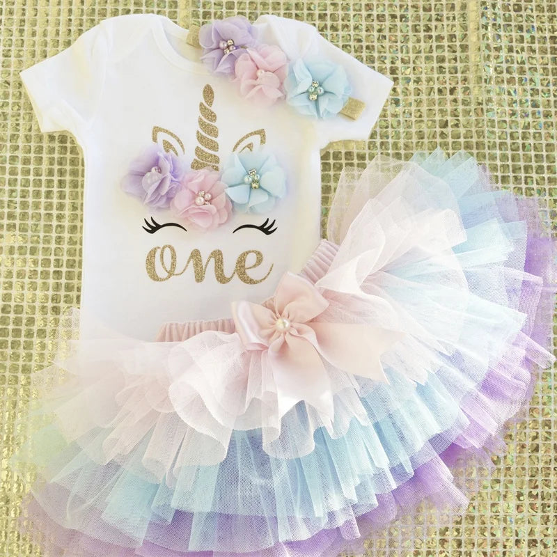 Baby Girl Dress Unicorn Party Tutu Girls Dress Newborn Baby Girls 1st Birthday Outfits