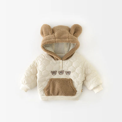 Baby Boy Girl Cute Bear Hooded Sweatshirt Plus Velvet Thick Infant Versatile Tops