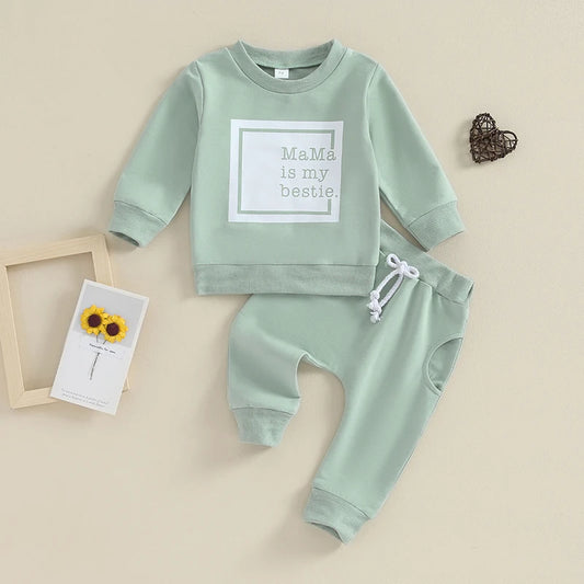 Baby Girl Clothes Letter Long Sleeve Sweatshirt Jogger Pants Sweatsuit Set