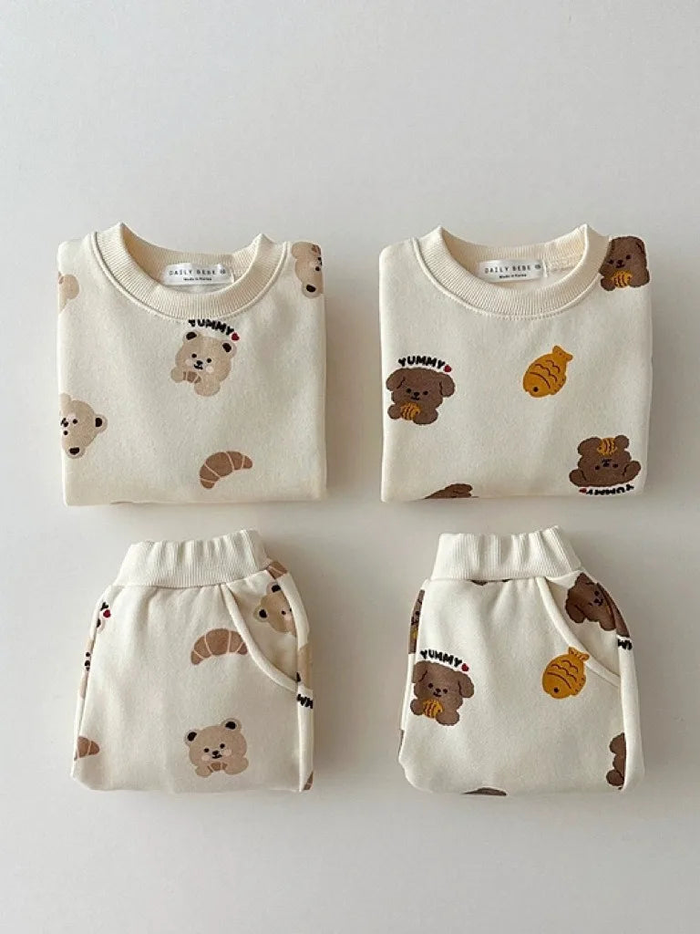 Children Cartoon Bear Sweatshirt Sweatpants Suit Boy Girl Baby Cute Print