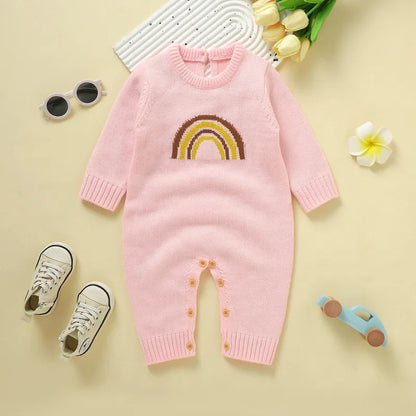 Newborn Baby Girl Boy Knit Sweater Romper  Rainbow Jumpsuit