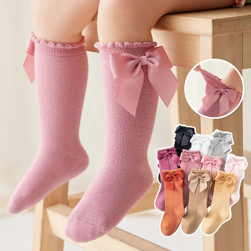 Baby Stuff Girls Solid Color Bow Princess Socks