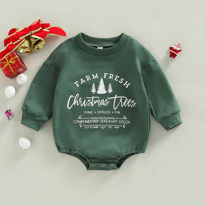 Newborn Baby Girl Boy Retro Christmas Tree Crewneck Sweatshirt Romper