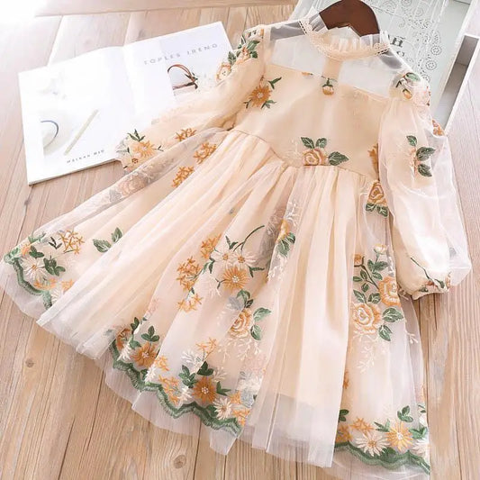 Little Children Party Kids Casual Dress Pink Floral Embroidery Dresses