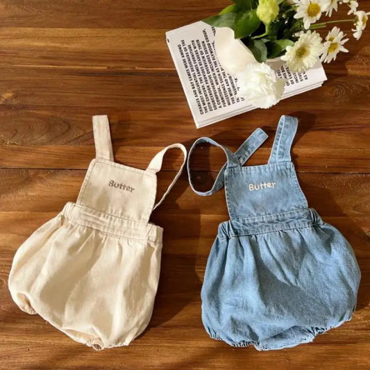 Newborn Sleeveless Embroidery Letter Denim Bodysuit Boy Girl Clothes