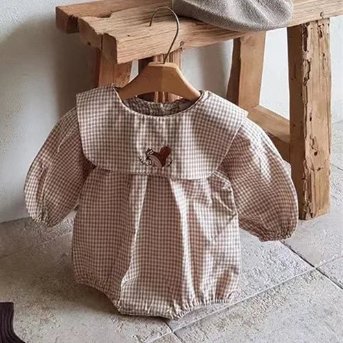 Infant Baby Girls Jumpsuit Long Sleeved Cotton Mesh Splicing Toddler Romper