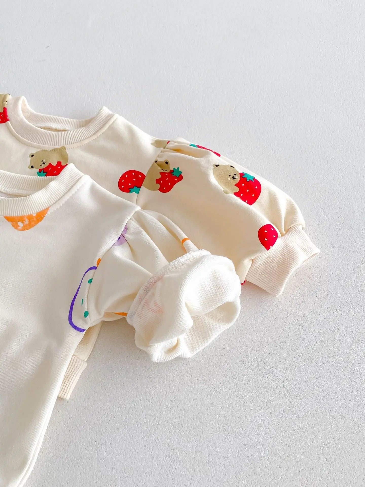 Baby Long Sleeve Set Infant Girl Cute Strawberry Bear Print Sweatshirt + Pants