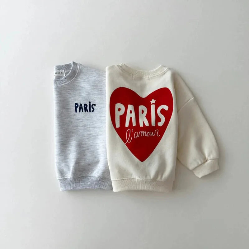 New Children Heart Sweatshirt Baby Tops Boys Girls Loose Pullover Cotton