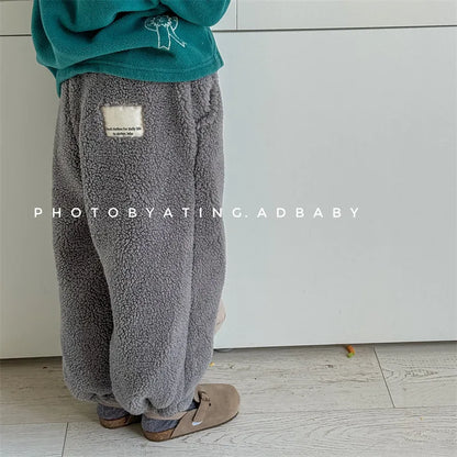 New Children Fleece Trousers Solid Girls/ Boys Lamb Wool Pants