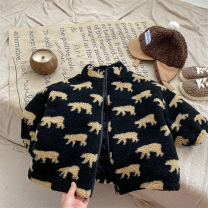 Boy Children Fleece Thicken Warm Coat Retro Girl Baby Padded Cotton Tops