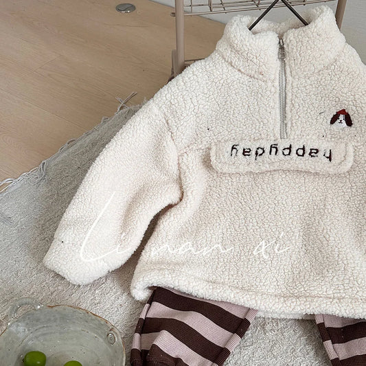 Baby Sweatshirt Children Zipper Collar Warm Coat Boys Girls Thickened Outwear