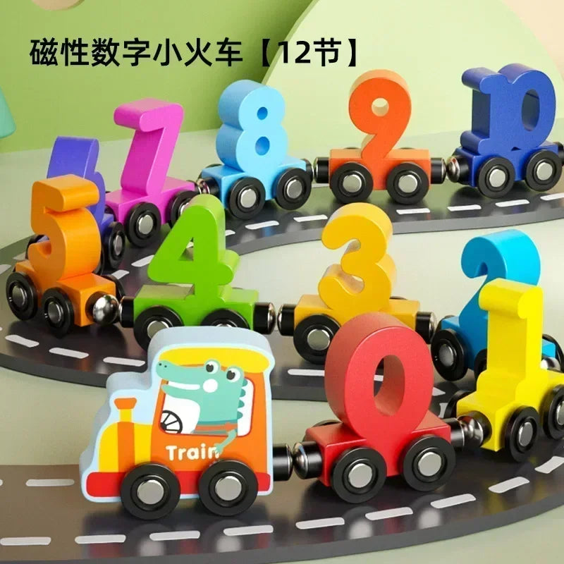 Digital Train Colorful Cognition Wooden Toy Learning Car Montessori Toys