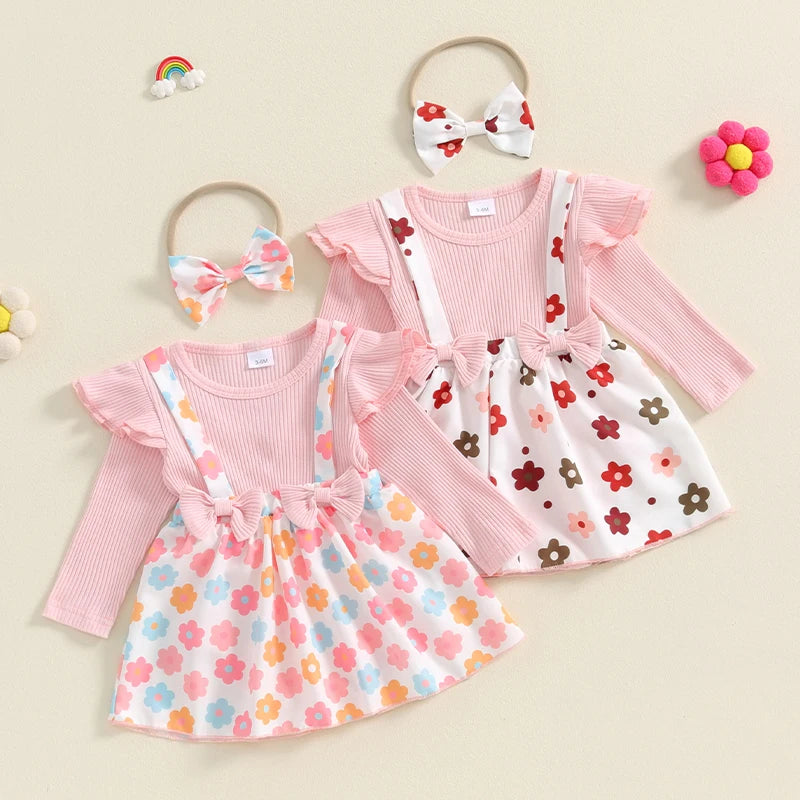 Baby Girls Flower Print  Bodysuits with Headband