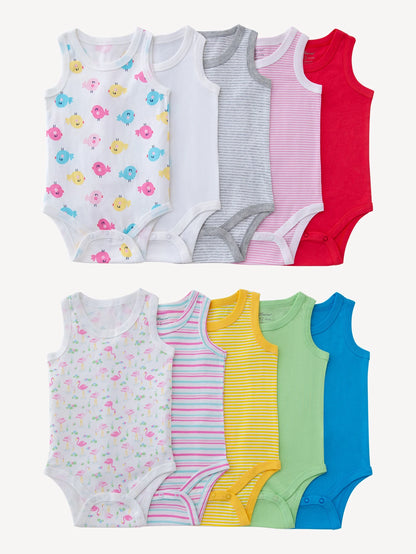 7pcs Random Newborn Summer Boys and Girls Sleeveless Triangle jumpsuit