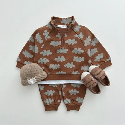 Baby Fashion Print Sweatshirt Set Boy Girl Infant Retro Casual Tops + Pencil Pants