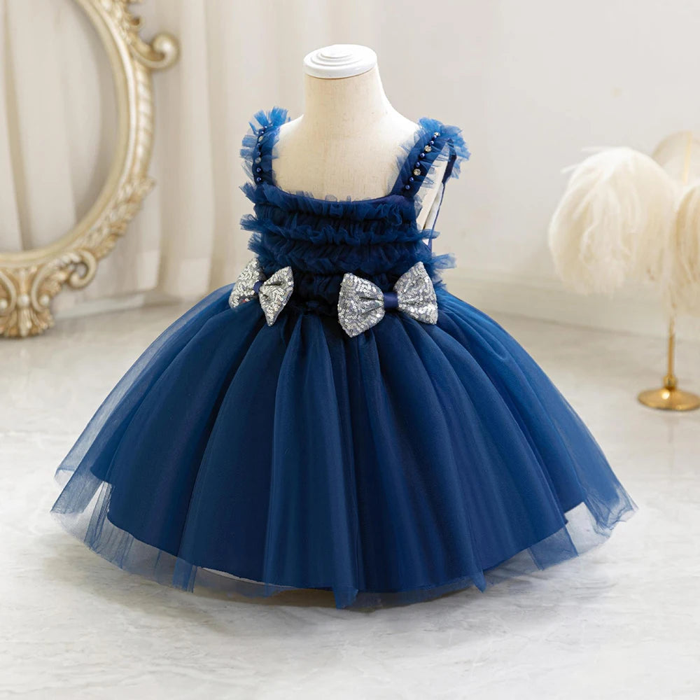 Girls Dress Sequined Bowknot Children's Princess Mesh Dresses Sling Girl Tutu