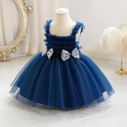 Girls Dress Sequined Bowknot Children's Princess Mesh Dresses Sling Girl Tutu