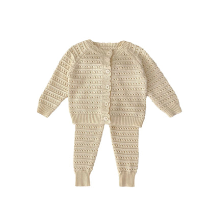 2-Piece Set for Babys Cotton Hollow Knit Single-breasted Top Pants