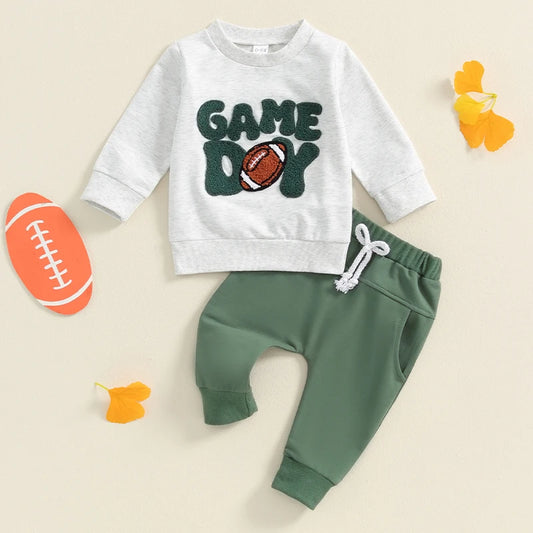 Toddler Baby Boys Embroidery Letters Rugby Sweatshirt Elastic Waist Pants