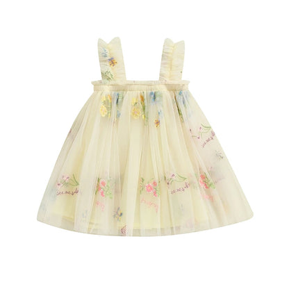 Little Girls Summer Princess Dress Sleeveless 3D Flower A-line Sweet Tulle Dresses