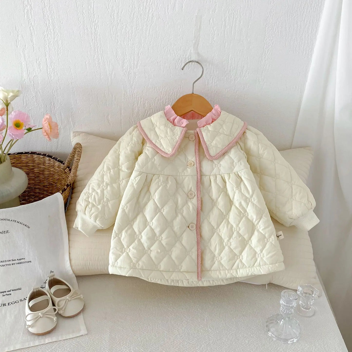 Baby Girls Warm Coat Solid Infant Padded Jacket Cute Lapel Princess Tops