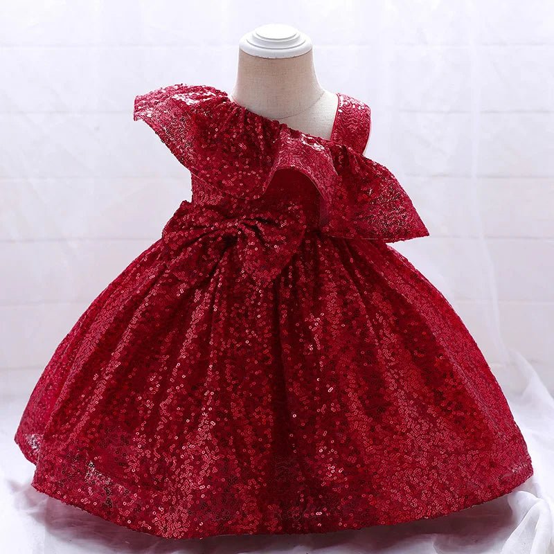 Birthday Dress For Baptism Sequin Princess Dress Red Gold Party