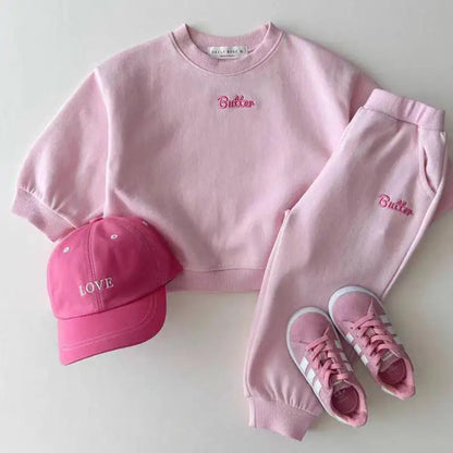 Fashion Boy Girl Embroidery Letter Tops + Pants 2pcs Cotton Baby Sweatshirt Suit