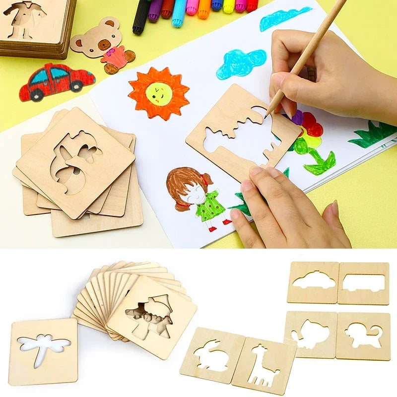 Wooden DIY Painting Stencils Template Craft Toys Puzzle Educational Toys