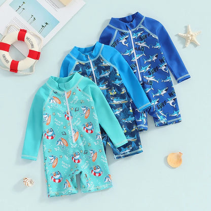 Baby Boy Swimsuit Shark Rashguard Swimsuit Long Sleeve Zipper Swimwear Suit