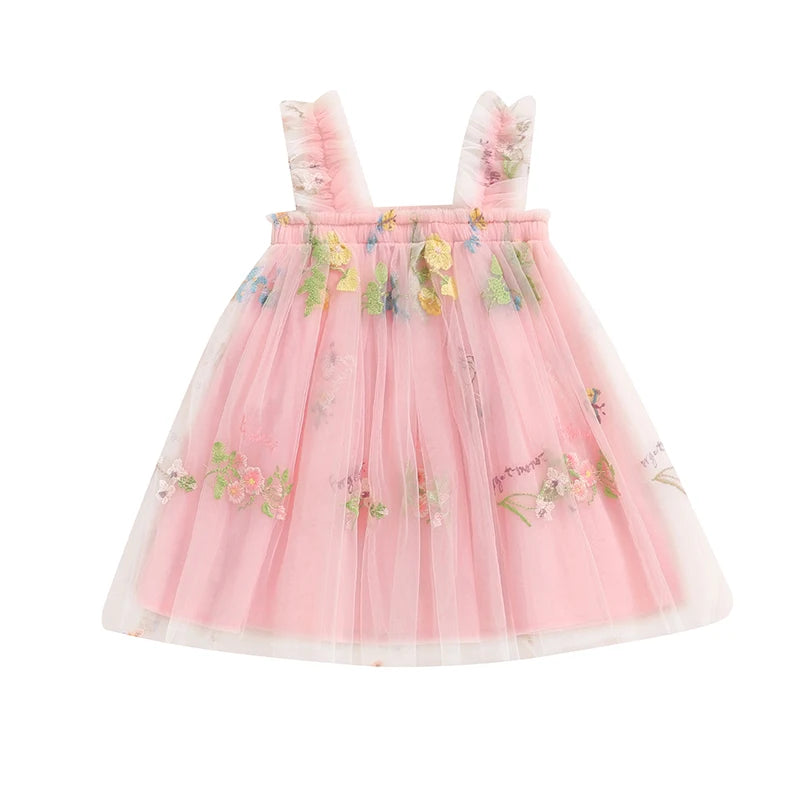 Little Girls Summer Princess Dress Sleeveless 3D Flower A-line Sweet Tulle Dresses