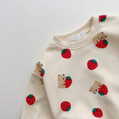 Baby Girls Fashion Strawberries Pullover Tops + Cotton Sweatpants Tracksuit