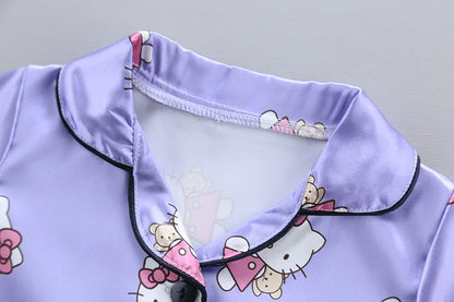 Summer Baby Boys Girls Cartoon Hello Kitty Lapel Comfortable Home Sleepwear