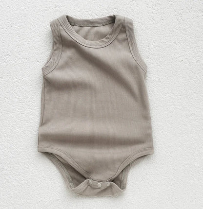 Baby Boys Girls Jumpsuit Cotton Plain Infant Sleeveless Romper