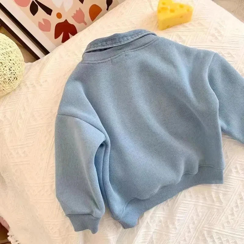 Baby Boys Long Sleeve Sweatshirt  Cartoon Loose Lapel Pullover Base Shirt Top