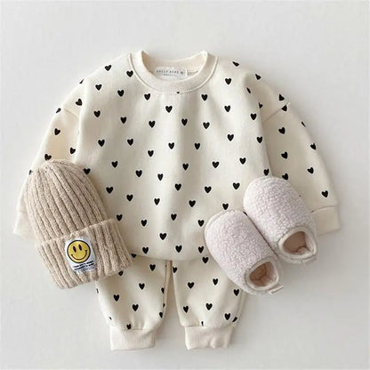 Baby Girl Outfits Full Heart Boys Clothing Sweatshirt + Pants 2pcs Suit