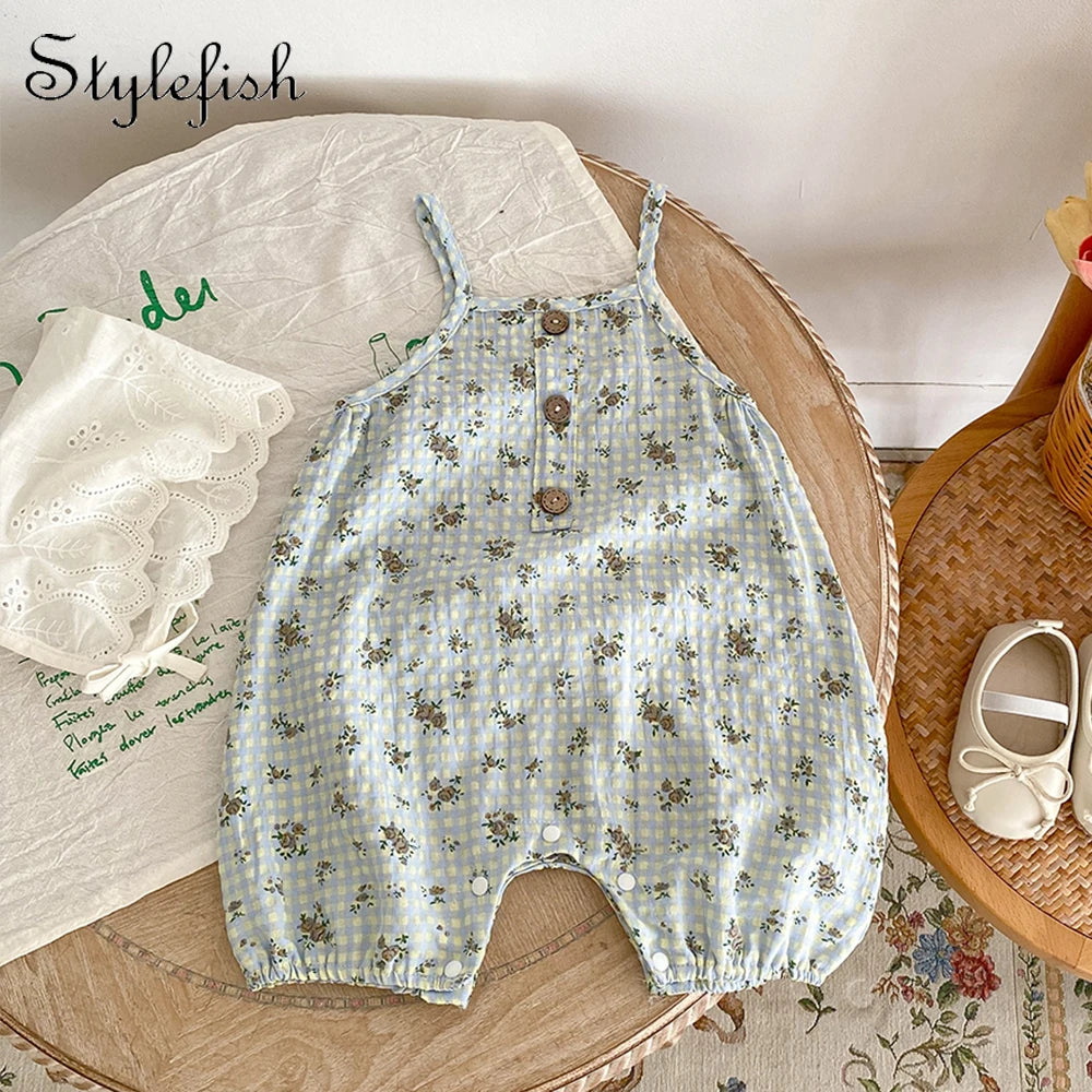 baby girl cotton versatile yarn dyed plaid printing suspender pants