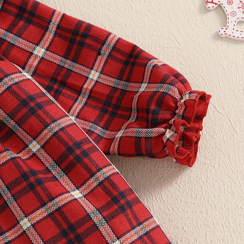 Girl Christmas Dress Casual Ruffles Plaid Print A-Line Dress for Toddler