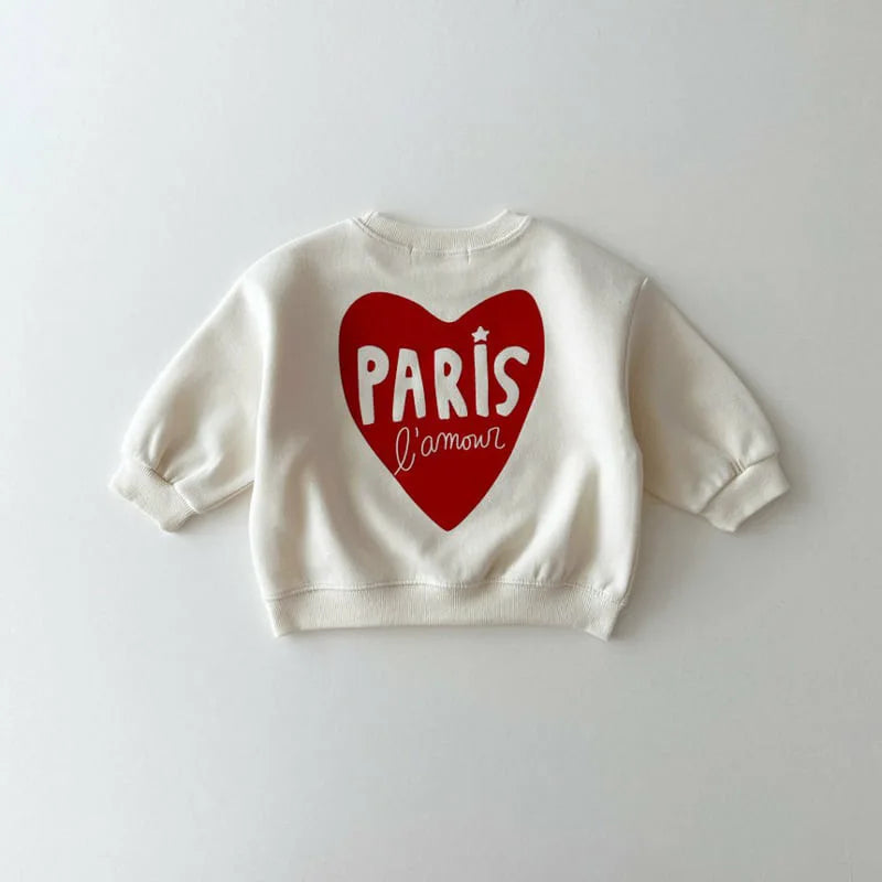 New Children Heart Sweatshirt Baby Tops Boys Girls Loose Pullover Cotton