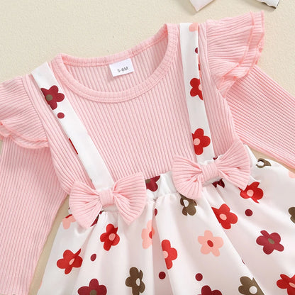 Baby Girls Flower Print  Bodysuits with Headband