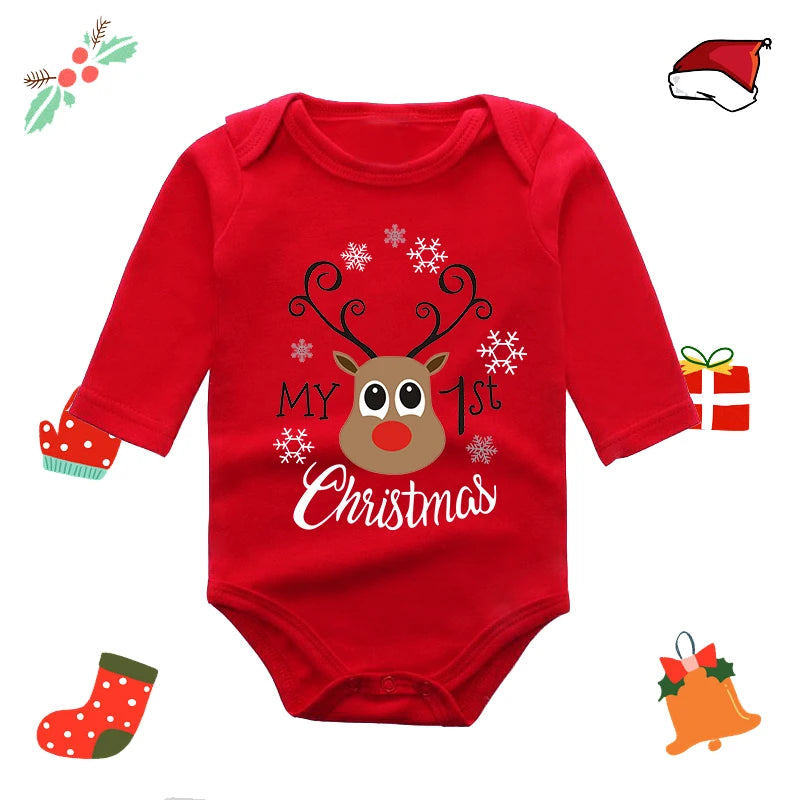 Newborn My First Christmas Baby Boys Girls Bodysuit Born Crawling Jumpsuits