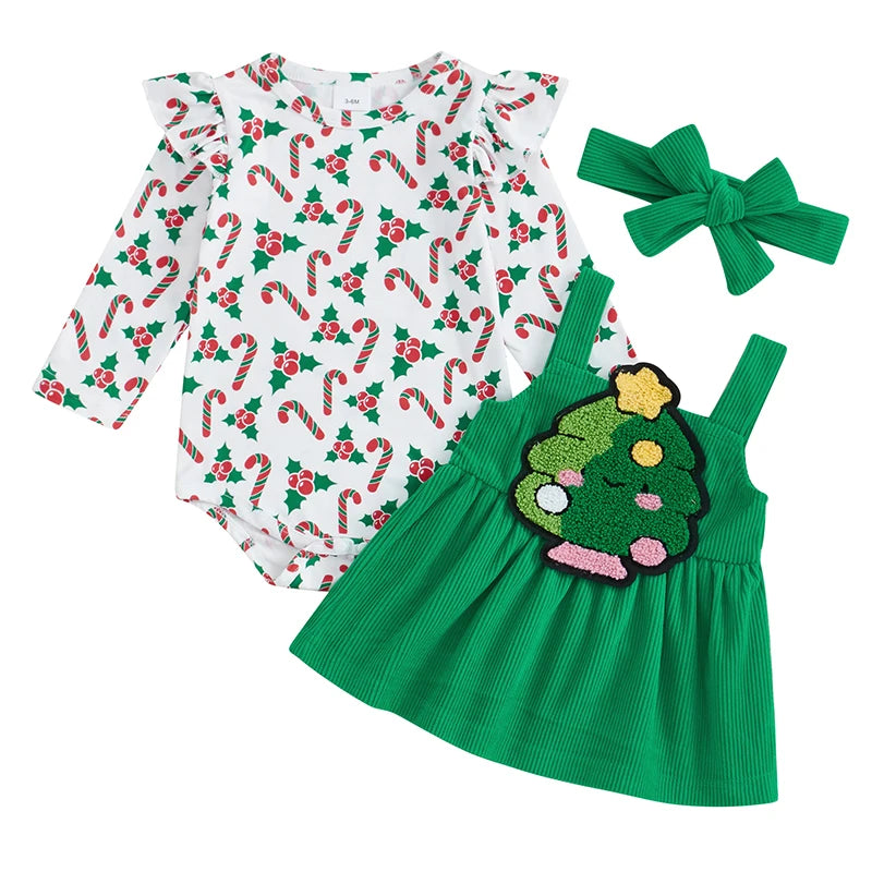 Christmas Tree Santa Dress Headband Set