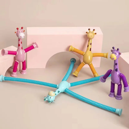 Children Suction Cup Toys Pop Tubes Stress Relief Telescopic Giraffe Fidget Toys