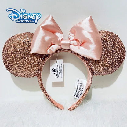 Rose Gold Sequins Ear Headband Mickey PP Cotton Minnie Silk Bow