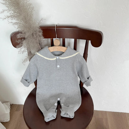 Baby Long Sleeve Knitted Romper Sailor Collar Newborn Clothes Casual Jumpsuit