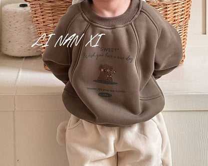 Children Hoodless For Baby Girls Cotton Thicken Velvet Sweatshirt