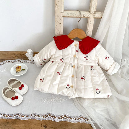 Infant Mushroom Print Lapel Coat Toddler Girls Cotton Padded Jacket