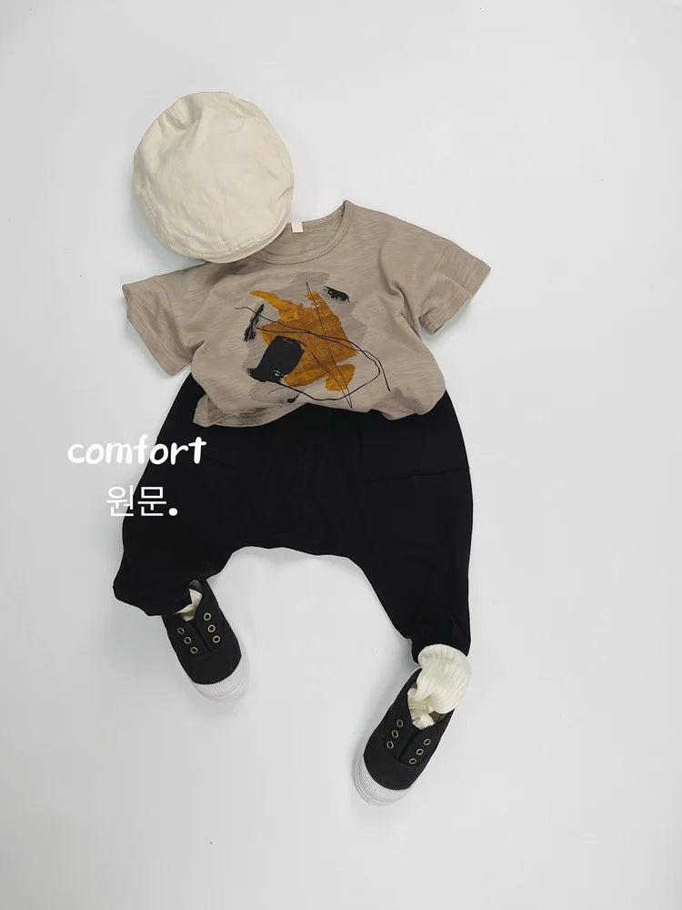 Boy Girl Baby Retro Solid Cross Pants Children Loose Casual Pants